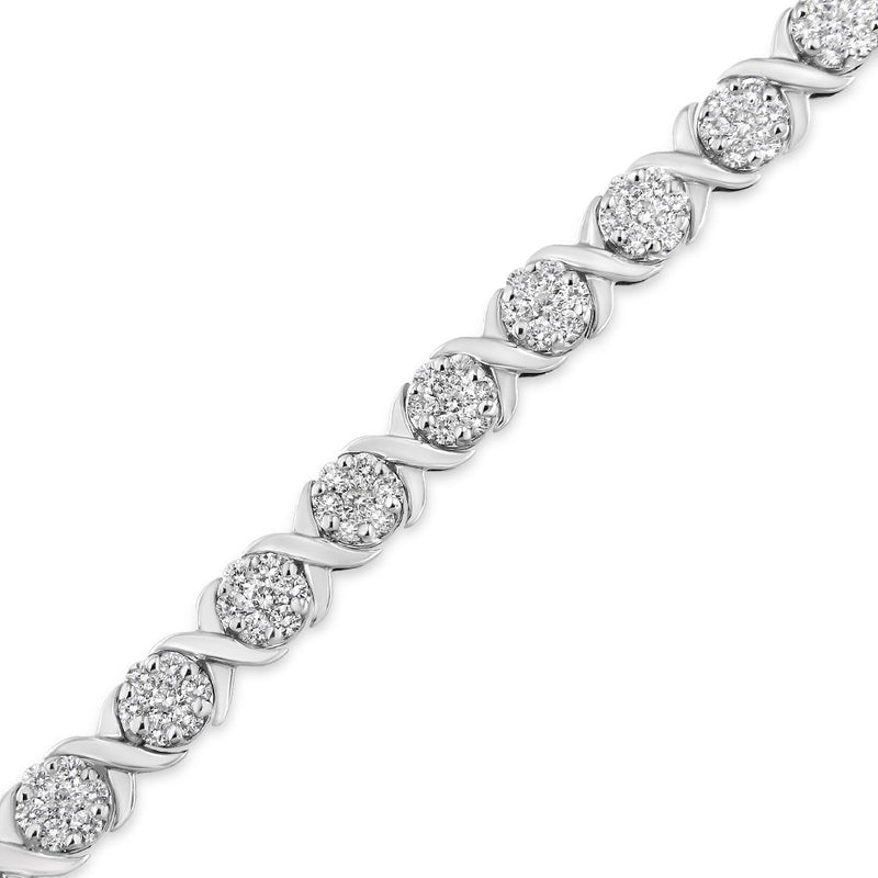 Bids.com 14K White Gold 6-1/3 Cttw Round Brilliant-Cut Diamond Round Cluster & X-Link 7" Tennis Bracelet (I-J Color, SI2-I1 Clarity) Bracelets White Smoke White.Gold / 7