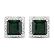 Bids.com 1.55 Carat Genuine Green Tourmaline and White Diamond 14K White Gold Earrings Earrings Gray