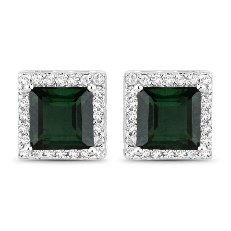 Bids.com 1.55 Carat Genuine Green Tourmaline and White Diamond 14K White Gold Earrings Earrings Gray