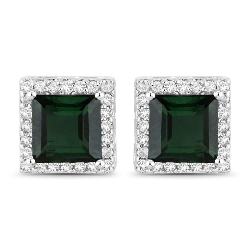 Bids.com 1.55 Carat Genuine Green Tourmaline and White Diamond 14K White Gold Earrings Earrings Gray