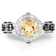 Bids.com 1.06 Carat Genuine Citrine, Champagne Diamond & White Diamond .925 Sterling Silver Ring Rings White Smoke size 6.00,size 7.00,size 8.00,size 9.00,size 5.00,size 10.00