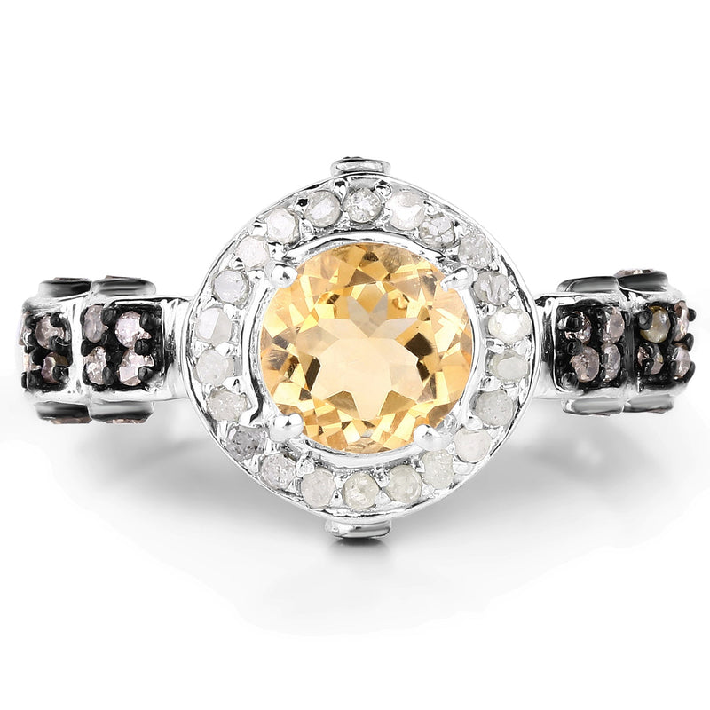 Bids.com 1.06 Carat Genuine Citrine, Champagne Diamond & White Diamond .925 Sterling Silver Ring Rings White Smoke size 6.00,size 7.00,size 8.00,size 9.00,size 5.00,size 10.00