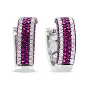 Bids.com 18K White Gold 1 7/8 Cttw Diamond and 1mm Round Red Ruby Open Swish Hoop Earrings (F-G Color, VS1-VS2 Clarity) Earrings White Smoke White.Gold / 1.85
