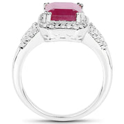 Bids.com 4.55 Carat Glass Filled Ruby and White Topaz .925 Sterling Silver Ring Rings White Smoke size 7.00,size 8.00,size 5.00,size 6.00,size 9.00