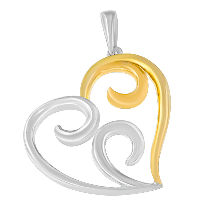Bids.com 10K Yellow Gold Over .925 Sterling Silver Open Heart with Swirls 18" Box Chain Pendant Necklace Necklaces White Smoke YellowWhite.Sterling Silver / 18