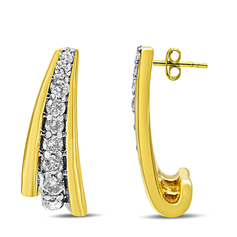 Bids.com 10K Yellow Gold Plated .925 Sterling Silver 0.50 Cttw Round Diamond Graduated Huggie Earrings (I-J Color, I2-I3 Clarity) Earrings White Smoke Yellow.Sterling Silver / 0.5