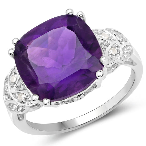 Bids.com 5.87 Carat Genuine Amethyst and White Diamond .925 Sterling Silver Ring Rings White Smoke size 6.00,size 7.00,size 8.00,size 9.00,size 5.00,size 8.50