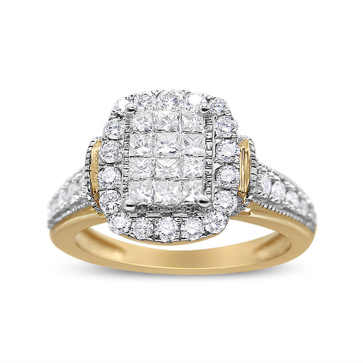 Bids.com 14K Yellow and White Gold 1.00 Cttw Princess and Round Cut Emerald Shaped Halo Diamond Cluster Ring (SI1-SI2 Clarity, H-I Color) - Size 7 Rings White Smoke 8 / YellowWhite.Gold,6 / YellowWhite.Gold,7 / YellowWhite.Gold,9 / YellowWhite.Gold