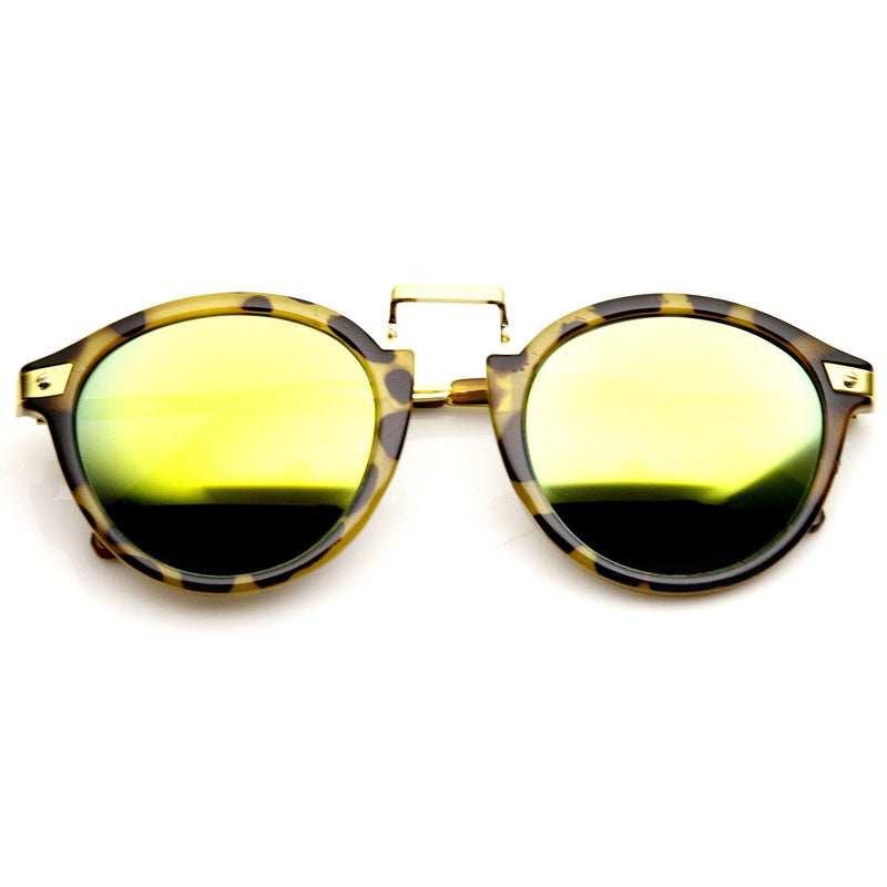 zeroUV Vintage Steampunk Inspired Round Horned Rim Frame Sunglasses 8591 Sunglasses White Smoke Yellow Tortoise Sun