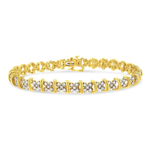 Bids.com 10K Yellow Gold Plated .925 Sterling Silver 2.0 Cttw Round Diamond Cluster "X" Shaped Link Bracelet (H-I Color, I3 Clarity) - 7" Bracelets White Smoke Yellow.Sterling Silver / 7