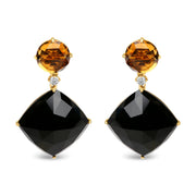 Bids.com 18K Yellow Gold 1/5 Cttw Diamond with Round Yellow Citrine and Cushion Cut Black Onyx Gemstone Dangle Earring (G-H Color, SI1-SI2 Clarity) Earrings White Smoke Yellow.Gold / 0.18