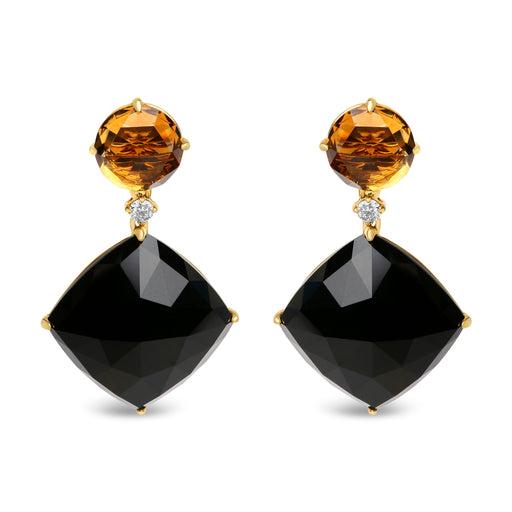Bids.com 18K Yellow Gold 1/5 Cttw Diamond with Round Yellow Citrine and Cushion Cut Black Onyx Gemstone Dangle Earring (G-H Color, SI1-SI2 Clarity) Earrings White Smoke Yellow.Gold / 0.18