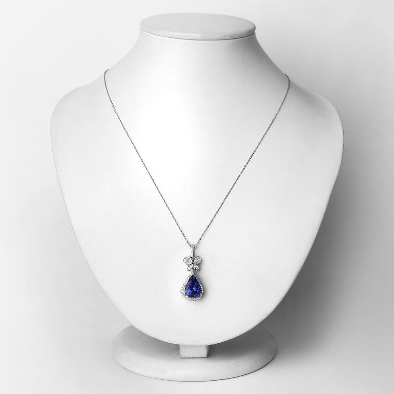 Bids.com 5.54 Carat Genuine Tanzanite and White Diamond 18K White Gold Pendant Pendants Lavender