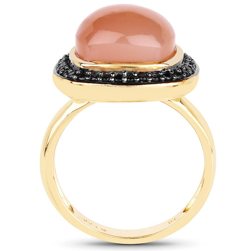 Bids.com 14K Yellow Gold Plated 7.50 ct. t.w. Peach Moonstone and Black Spinel Ring in Sterling Silver Rings White Smoke size 6.00,size 7.00,size 8.00,size 9.00