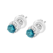 Bids.com 14K White Gold 1/2 cttw White and Treated Blue Round Diamond Earrings (I-J I2-I3) Earrings White Smoke White.Gold / 0.57