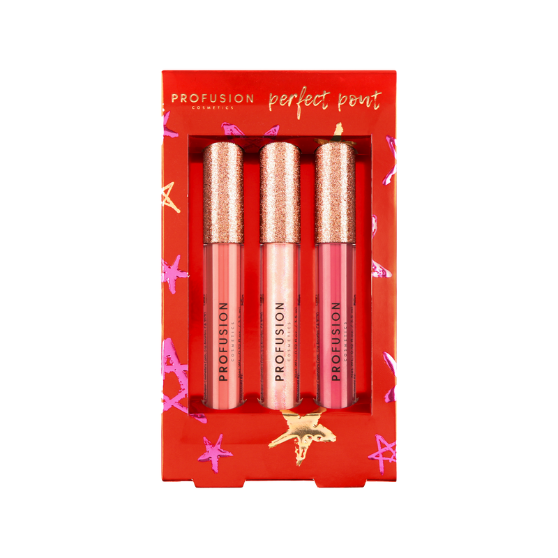 Profusion Cosmetics Crimson Perfect Pout – 3-Piece Lip Gloss Set Lips Firebrick
