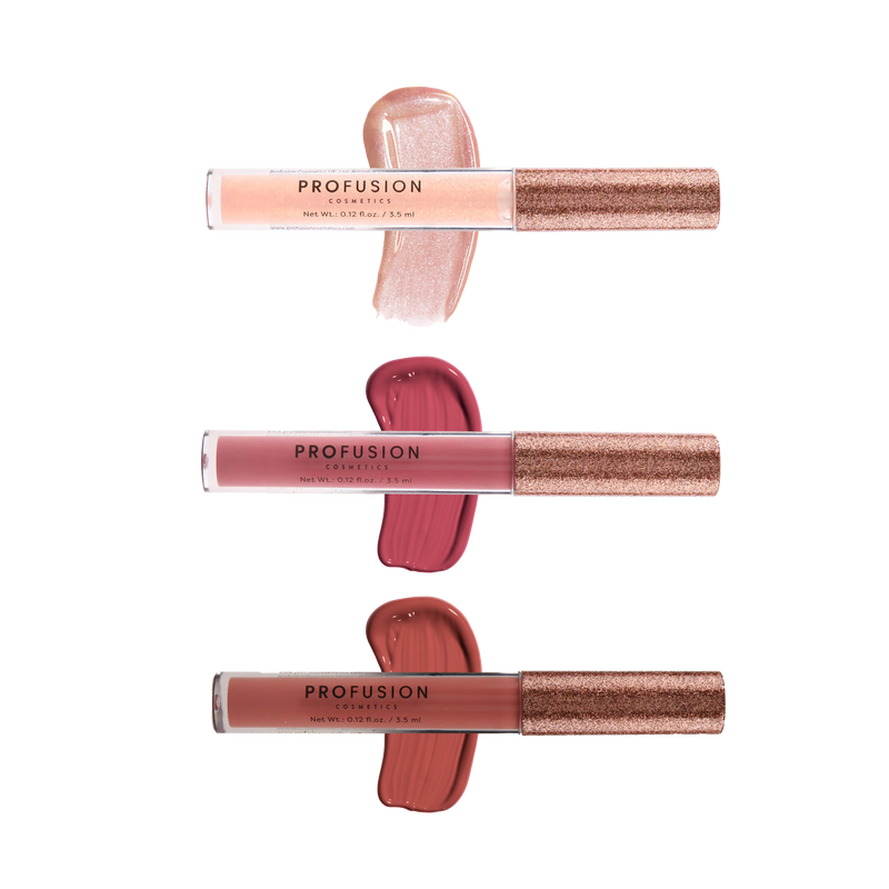 Profusion Cosmetics Crimson Perfect Pout – 3-Piece Lip Gloss Set Lips Sienna
