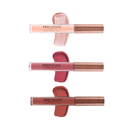 Profusion Cosmetics Crimson Perfect Pout – 3-Piece Lip Gloss Set Lips Sienna
