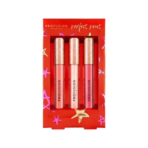 Profusion Cosmetics Crimson Perfect Pout – 3-Piece Lip Gloss Set Lips Firebrick
