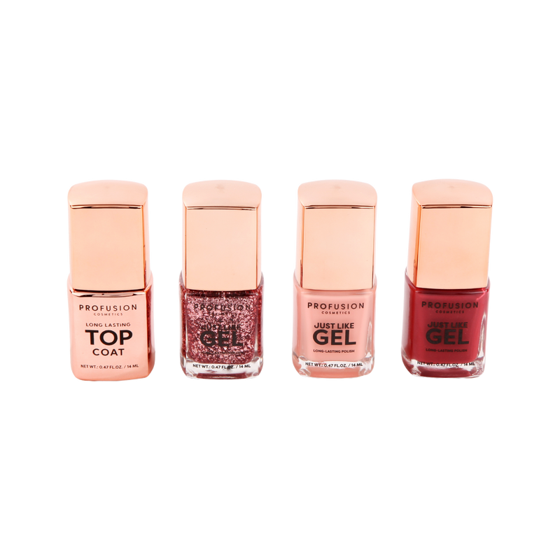 Profusion Cosmetics Crimson Gel Nails – 4-Piece Nail Polish Set with Top Coat Nail Polishes Peach Puff