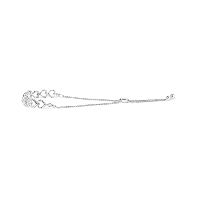 Bids.com .925 Sterling Silver 1/10 Cttw Diamond Heart Link Bolo Bracelet (I-J Color, I2-I3 Clarity) Bracelets White Smoke White.Sterling Silver / 7