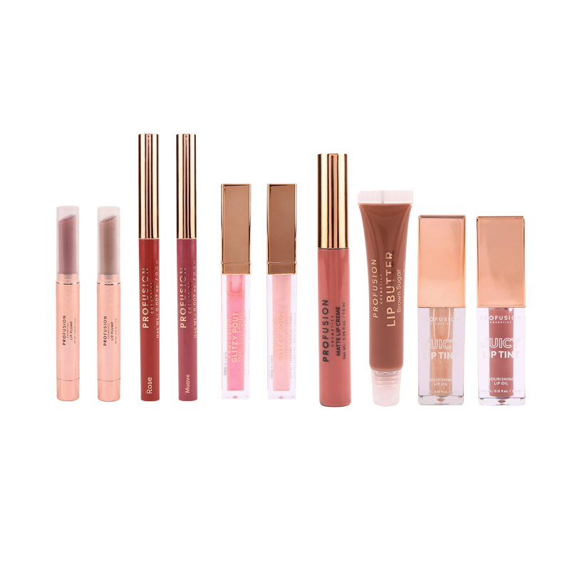 Profusion Cosmetics Crimson Festive Lips – 10-Piece Lip Collection Lips Light Pink