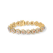 Bids.com 14K Yellow Gold 8.00 Cttw Champagne Diamond Floral Cluster Halo Link Bracelet (H-I Color, I1-I2 Clarity) Bracelets White Smoke Yellow.Gold / 7