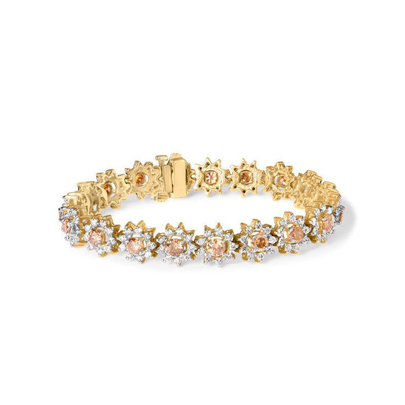 Bids.com 14K Yellow Gold 8.00 Cttw Champagne Diamond Floral Cluster Halo Link Bracelet (H-I Color, I1-I2 Clarity) Bracelets White Smoke Yellow.Gold / 7