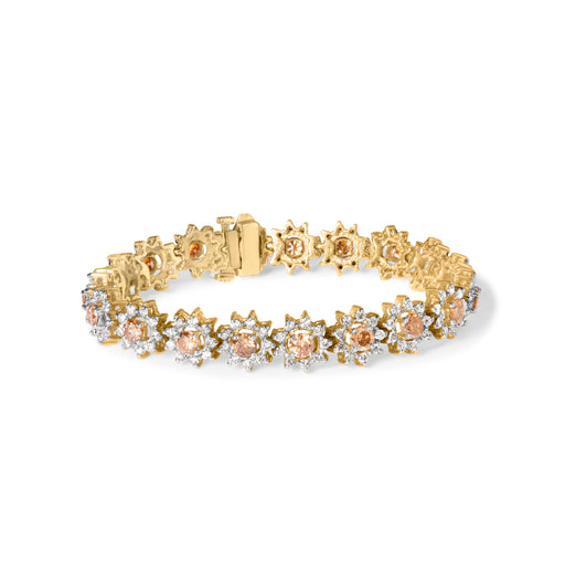 Bids.com 14K Yellow Gold 8.00 Cttw Champagne Diamond Floral Cluster Halo Link Bracelet (H-I Color, I1-I2 Clarity) Bracelets White Smoke Yellow.Gold / 7