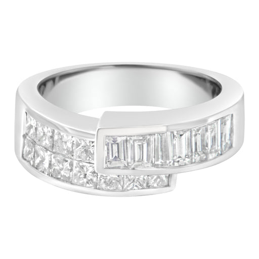 Bids.com 14K White Gold 2.0 Cttw Channel-Set Princess and Baguette-Cut Diamond Bypass Ring Band (G-H Color, SI1-SI2 Clarity) - Ring Size 6.5 Rings Light Gray 6.5 / White.Gold