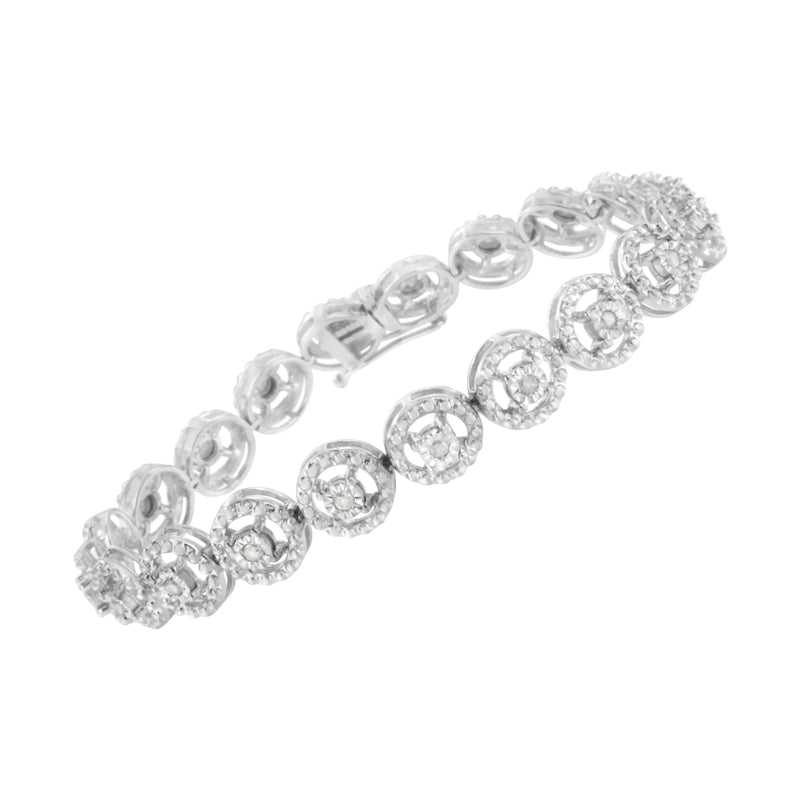Bids.com .925 Sterling Silver 1/2 Cttw Diamond Nested Circle Miracle Set Open Wheel 7" Fashion Link Bracelet (I-J Color, I3 Clarity) Bracelets White Smoke White.Sterling Silver / 7