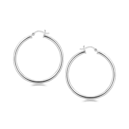 Bids.com Sterling Silver Rhodium Plated Large Polished Classic Hoop Earrings (40mm) Earrings White Smoke Sterling Silver