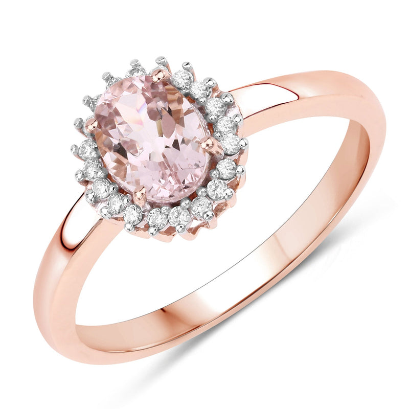 Bids.com 0.81 Carat Genuine Morganite and White Diamond 14K Rose Gold Ring Rings White Smoke size 7.00,size 6.00,size 8.00,size 9.00