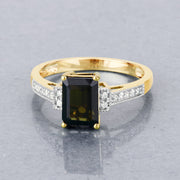 Bids.com 1.73 Carat Genuine Green Tourmaline and White Diamond 14K Yellow Gold Ring Rings Gray size 6.00,size 7.00,size 8.00,size 9.00