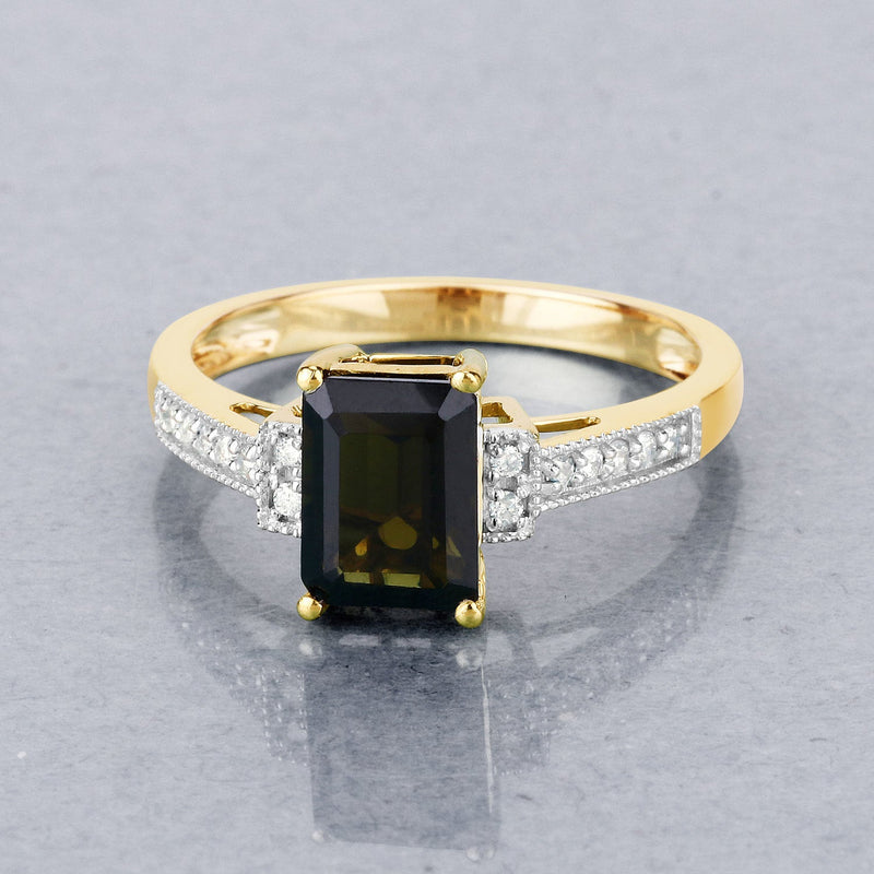 Bids.com 1.73 Carat Genuine Green Tourmaline and White Diamond 14K Yellow Gold Ring Rings Gray size 6.00,size 7.00,size 8.00,size 9.00