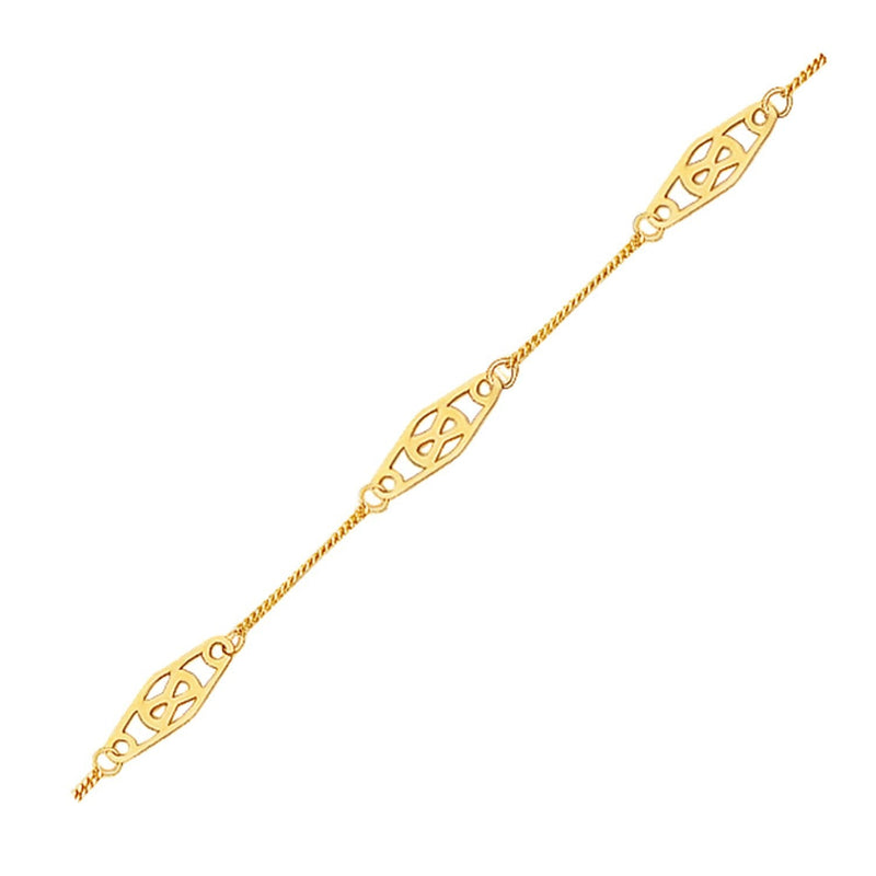 Bids.com 14k Yellow Gold Anklet with Fancy Diamond Shape Filigree Stations Accessories White Smoke 10 / Yellow Gold