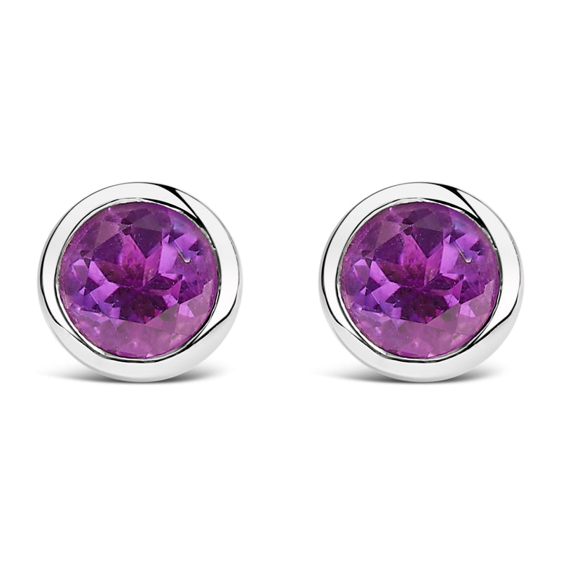 Bids.com .925 Sterling Silver 6MM Bezel Set Created Purple Amethyst Solitaire Stud Earrings Earrings White Smoke White.Sterling Silver / Purple Amethyst