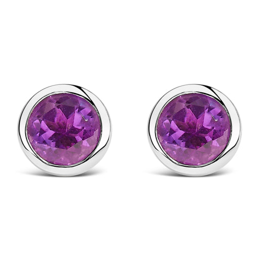 Bids.com .925 Sterling Silver 6MM Bezel Set Created Purple Amethyst Solitaire Stud Earrings Earrings White Smoke White.Sterling Silver / Purple Amethyst