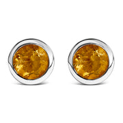 Bids.com .925 Sterling Silver 6MM Bezel Set Created Purple Amethyst Solitaire Stud Earrings Earrings White Smoke White.Sterling Silver / Yellow Citrine