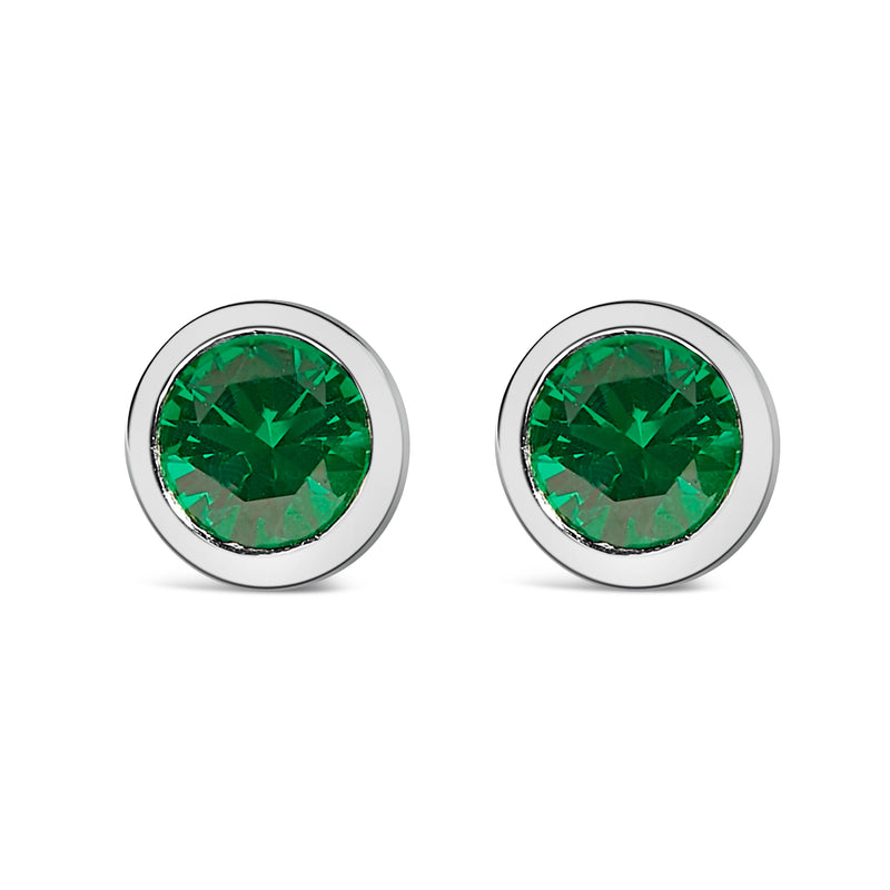 Bids.com .925 Sterling Silver 6MM Bezel Set Created Purple Amethyst Solitaire Stud Earrings Earrings White Smoke White.Sterling Silver / Green Emerald