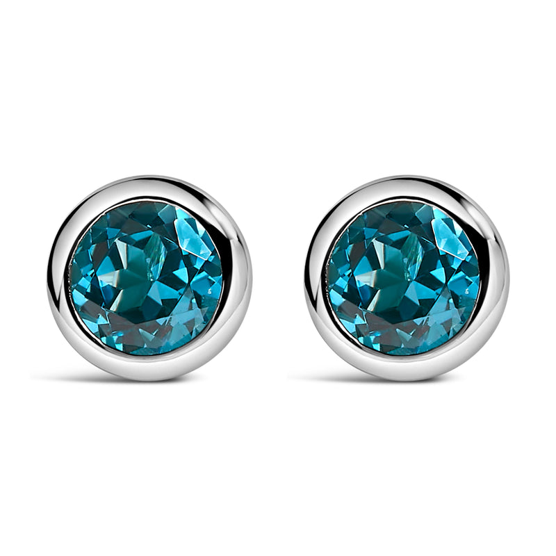 Bids.com .925 Sterling Silver 6MM Bezel Set Created Purple Amethyst Solitaire Stud Earrings Earrings White Smoke White.Sterling Silver / Blue Topaz
