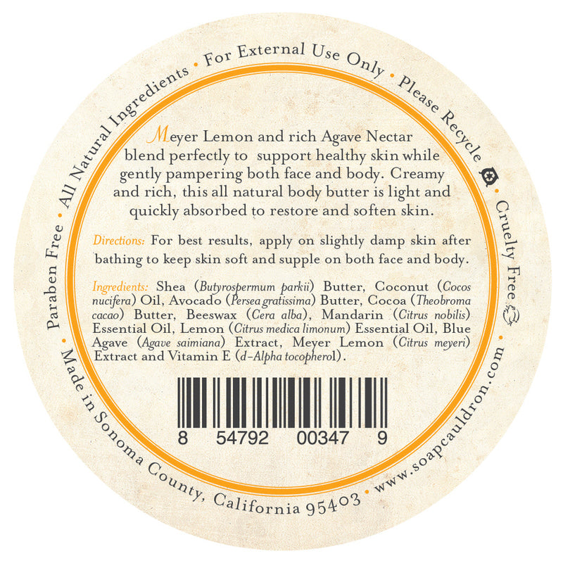 Soap Cauldron Body Butter Meyer Lemon & Agave Body Butter White Smoke 4 oz,2.5 oz