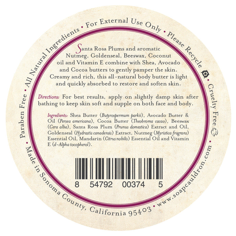 Soap Cauldron Body Butter Santa Rosa Plum & Nutmeg Body Butter White Smoke 2.5 oz,4 oz