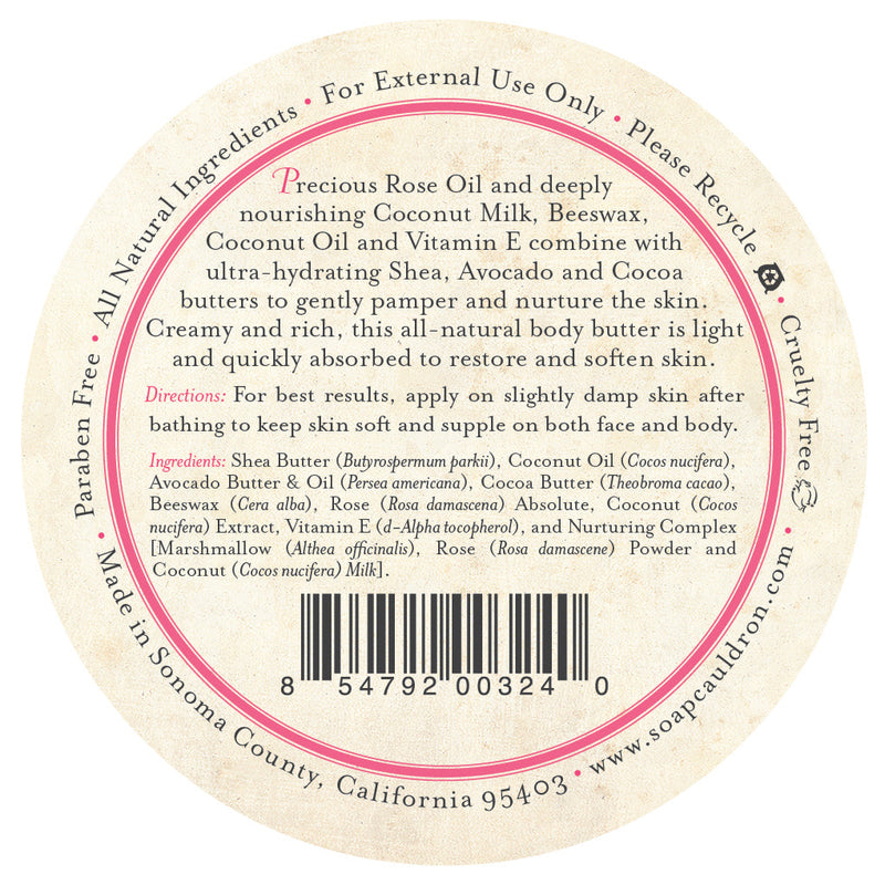 Soap Cauldron Body Butter Rose & Coconut Body Butter White Smoke 4 oz,2.5 oz
