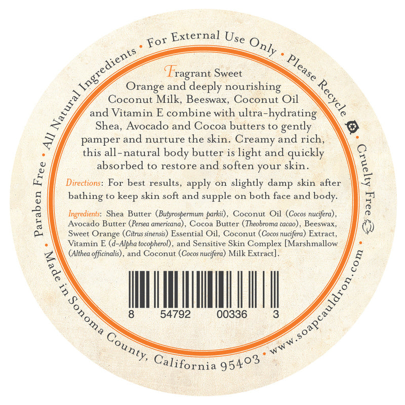 Soap Cauldron Body Butter Sweet Orange & Coconut White Smoke 4 oz.,2.5 oz.