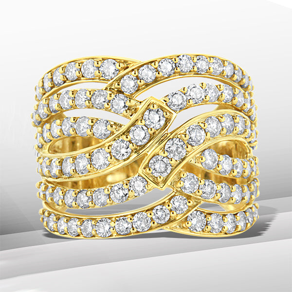 Bids.com 10K Yellow Gold 3.00 Cttw Diamond Multi Row Bypass Wave Cocktail Band Ring (J-K Color, I1-I2 Clarity) - Size 7 Rings Light Gray 7 / Yellow.Gold,8 / Yellow.Gold,6 / Yellow.Gold,9 / Yellow.Gold