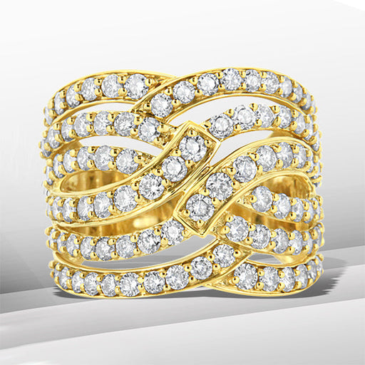 Bids.com 10K Yellow Gold 3.00 Cttw Diamond Multi Row Bypass Wave Cocktail Band Ring (J-K Color, I1-I2 Clarity) - Size 7 Rings Light Gray 7 / Yellow.Gold,8 / Yellow.Gold,6 / Yellow.Gold,9 / Yellow.Gold