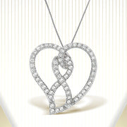 Bids.com 14K White Gold 1.0 Cttw White Diamond Awareness Ribbon & Open Heart 18" Pendant Necklace (H-I Color, I1-I2 Clarity) - White Diamond Ribbon Necklaces White Smoke White.Gold / 18