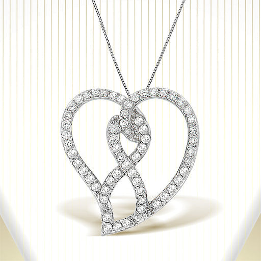Bids.com 14K White Gold 1.0 Cttw White Diamond Awareness Ribbon & Open Heart 18" Pendant Necklace (H-I Color, I1-I2 Clarity) - White Diamond Ribbon Necklaces White Smoke White.Gold / 18