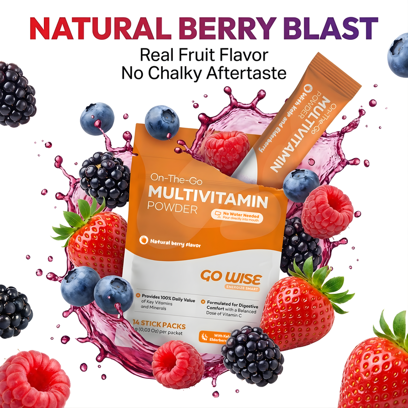 Go Wise Vegan Multivitamin Powder Stick Packs - No Water Needed Multivitamin White Smoke 28 Stick Packs,14 Stick Packs,42 Stick Packs
